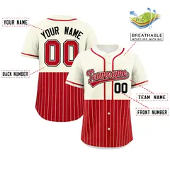Cream Red Half Stripe Authentic Baseball Jersey 2