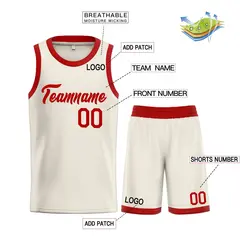Cream Red Heal Classic Sets Basketball Jersey 3