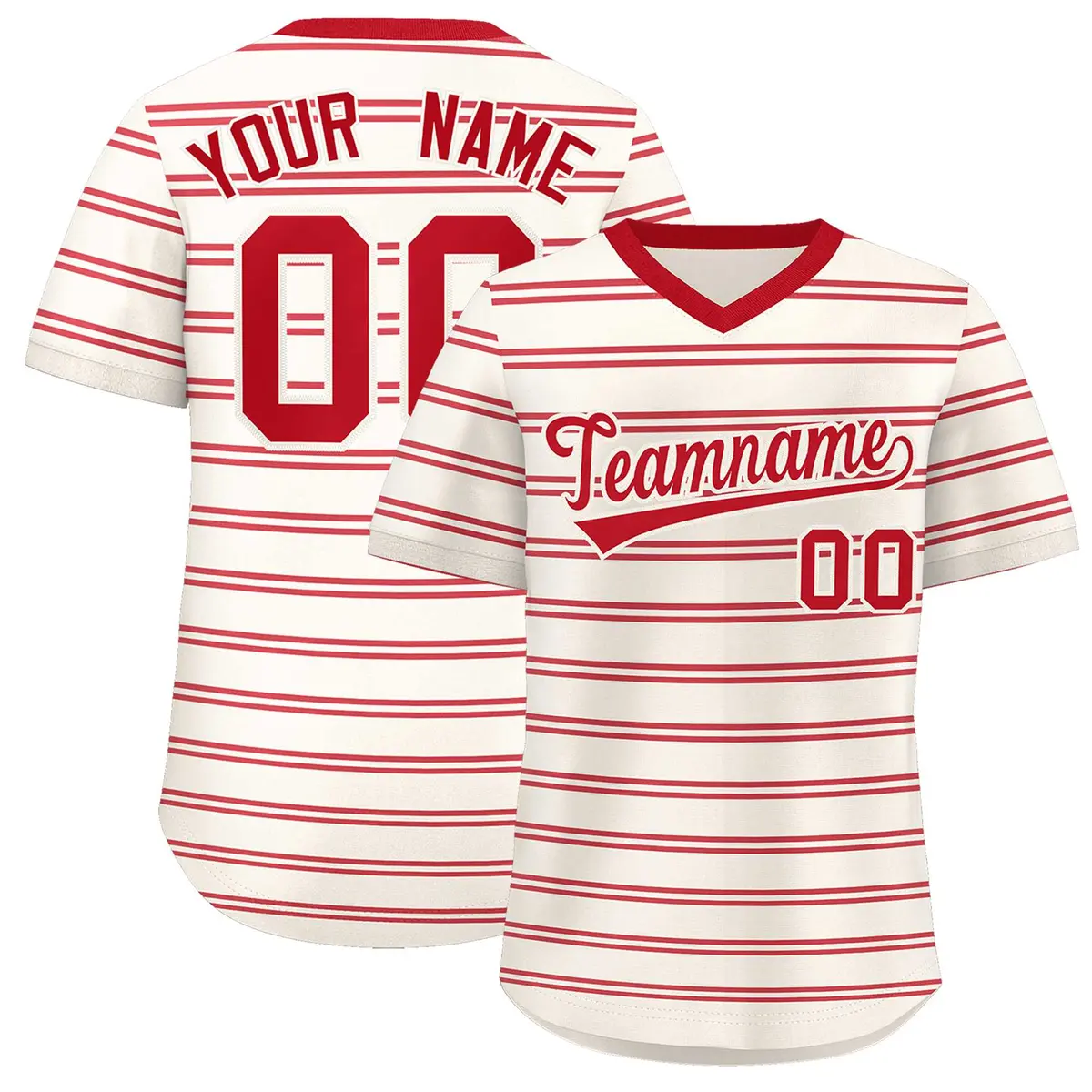Cream Red Horizontal Stripe Pullover Baseball Jersey