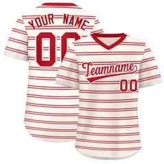 Cream Red Horizontal Stripe Pullover Baseball Jersey 1