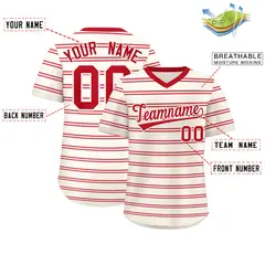 Cream Red Horizontal Stripe Pullover Baseball Jersey 2