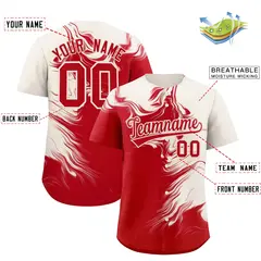 Cream Red Ink Pattern Authentic Baseball Jersey 2