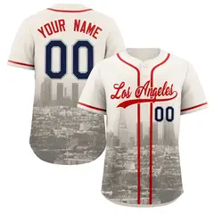 Cream Red Khaki Los Angeles City Skyline Baseball Jersey 1