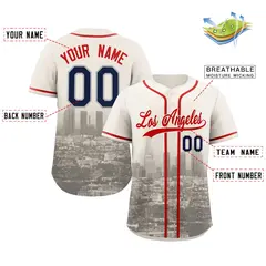 Cream Red Khaki Los Angeles City Skyline Baseball Jersey 2