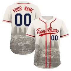 Cream Red Khaki Los Angeles City Skyline Baseball Jersey
