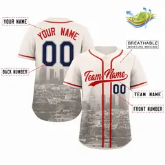 Cream Red Khaki Los Angeles City Skyline Baseball Jersey 2