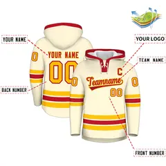 Cream Red Lace-Up Neck Hockey Hoodie 2