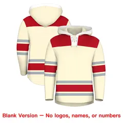Cream Red Lace-Up Neck Raglan Hockey Hoodie Jersey 7