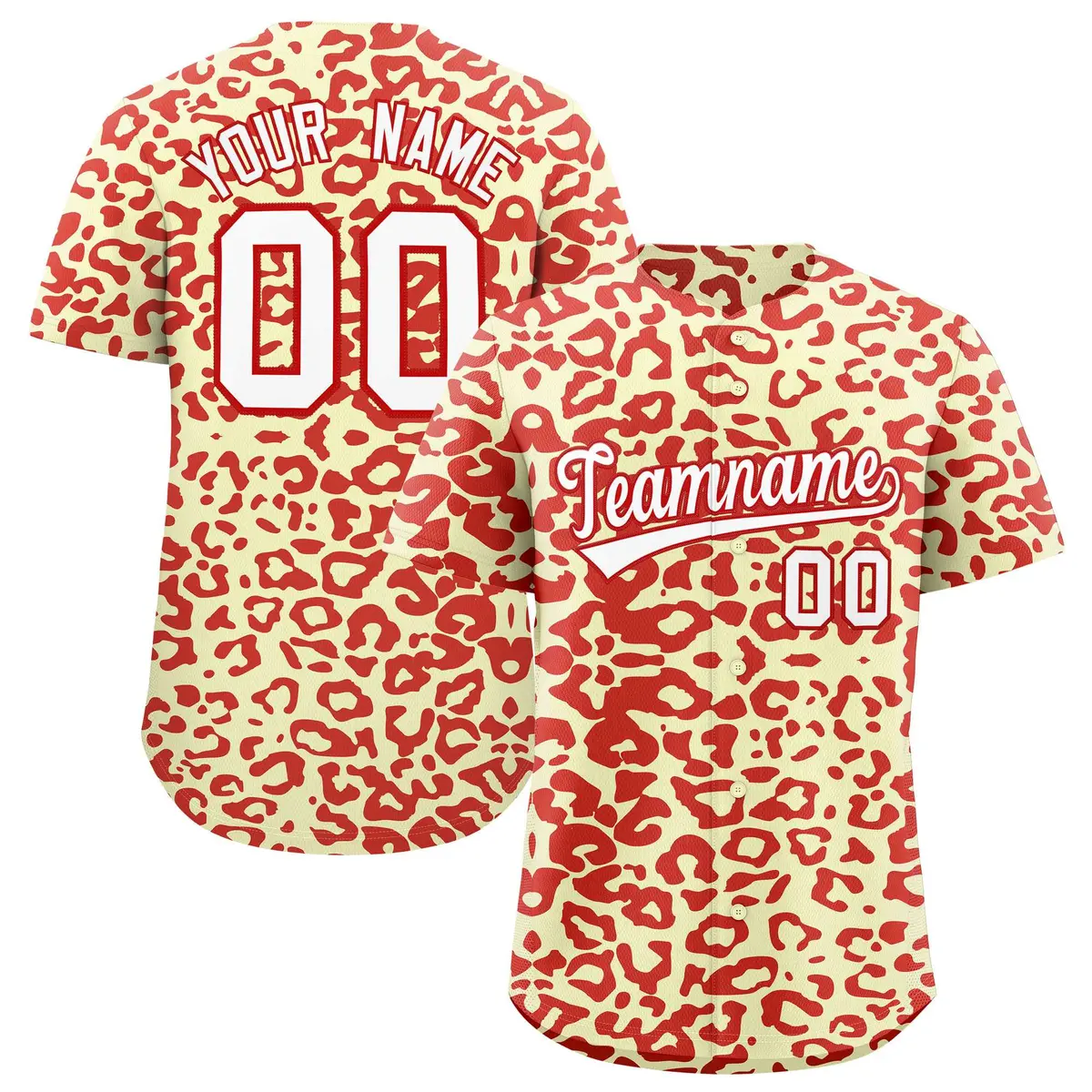 Cream Red Leopard Print Baseball Jersey