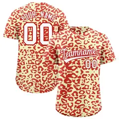 Cream Red Leopard Print Baseball Jersey 1