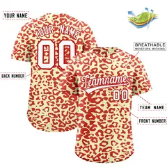 Cream Red Leopard Print Baseball Jersey 2