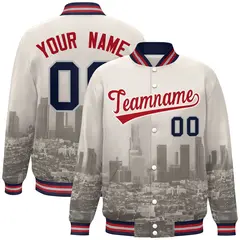 Cream Red Los Angeles Skyline Varsity Full-Snap Track Jacket 1