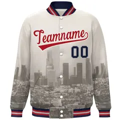 Cream Red Los Angeles Skyline Varsity Full-Snap Track Jacket 3