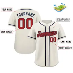 Cream Red-Navy Classic Authentic Baseball Jersey 2