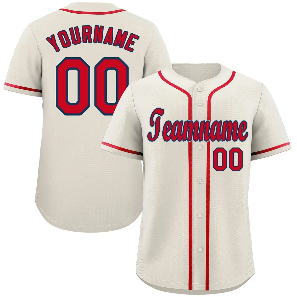 Cream Red-Navy Classic Authentic Baseball Jersey