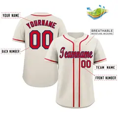 Cream Red-Navy Classic Authentic Baseball Jersey 2