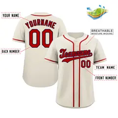 Cream Red-Navy Classic Authentic Baseball Jersey 2