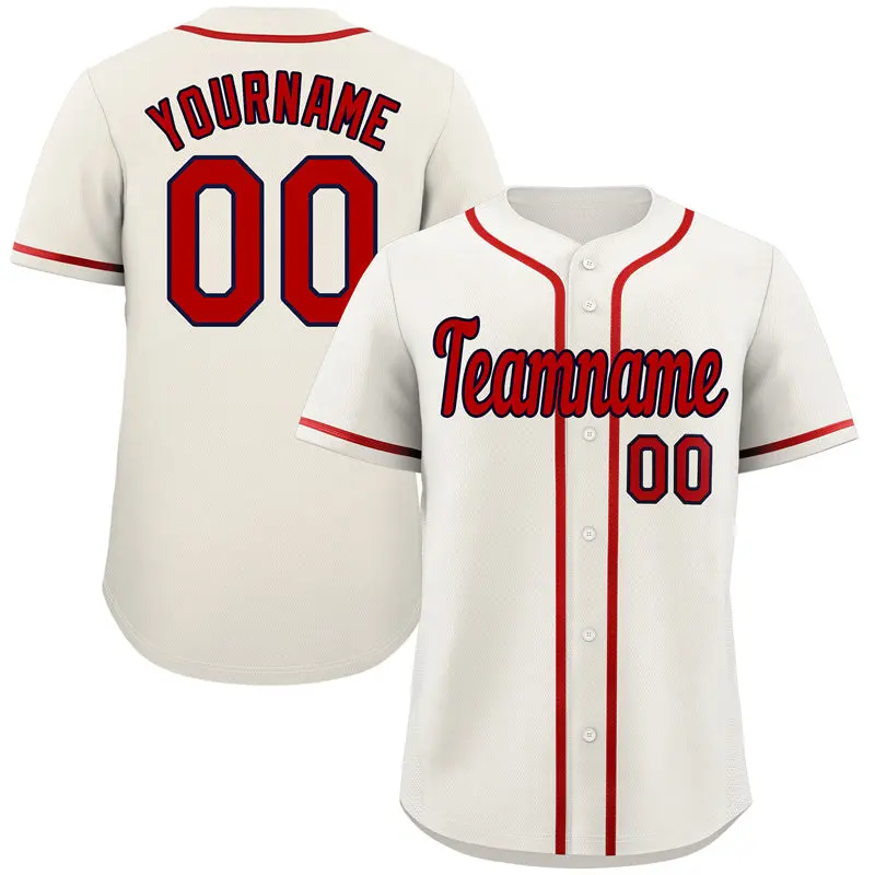 Cream Red-Navy Classic Authentic Baseball Jersey