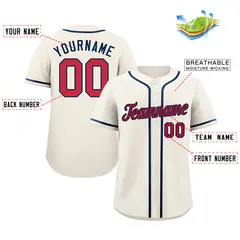 Cream Red-Navy Classic Authentic Baseball Jersey 2