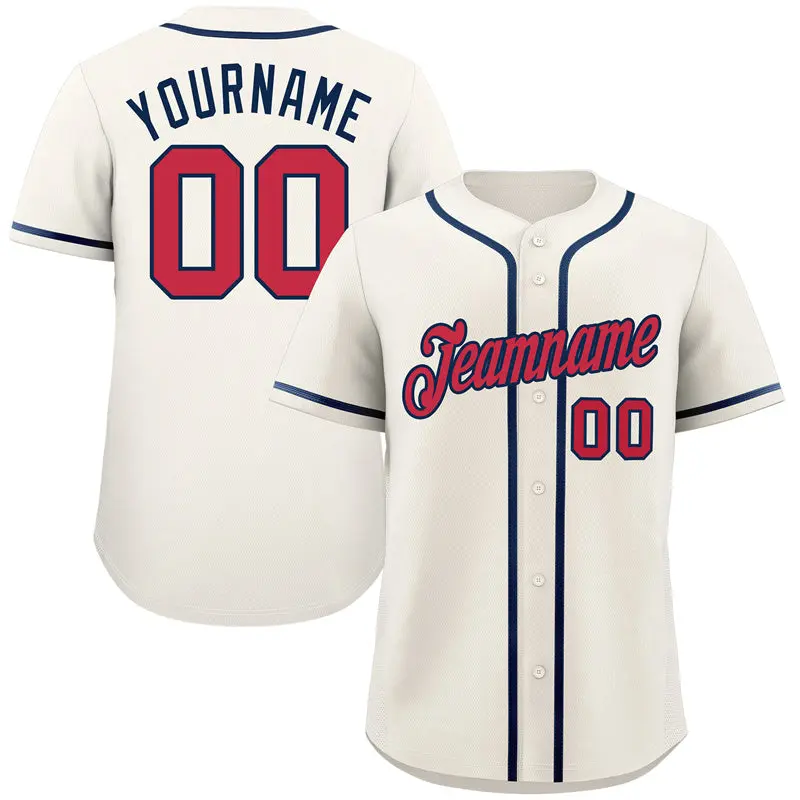 Cream Red-Navy Classic Authentic Baseball Jersey