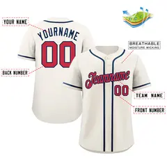 Cream Red-Navy Classic Authentic Baseball Jersey 2