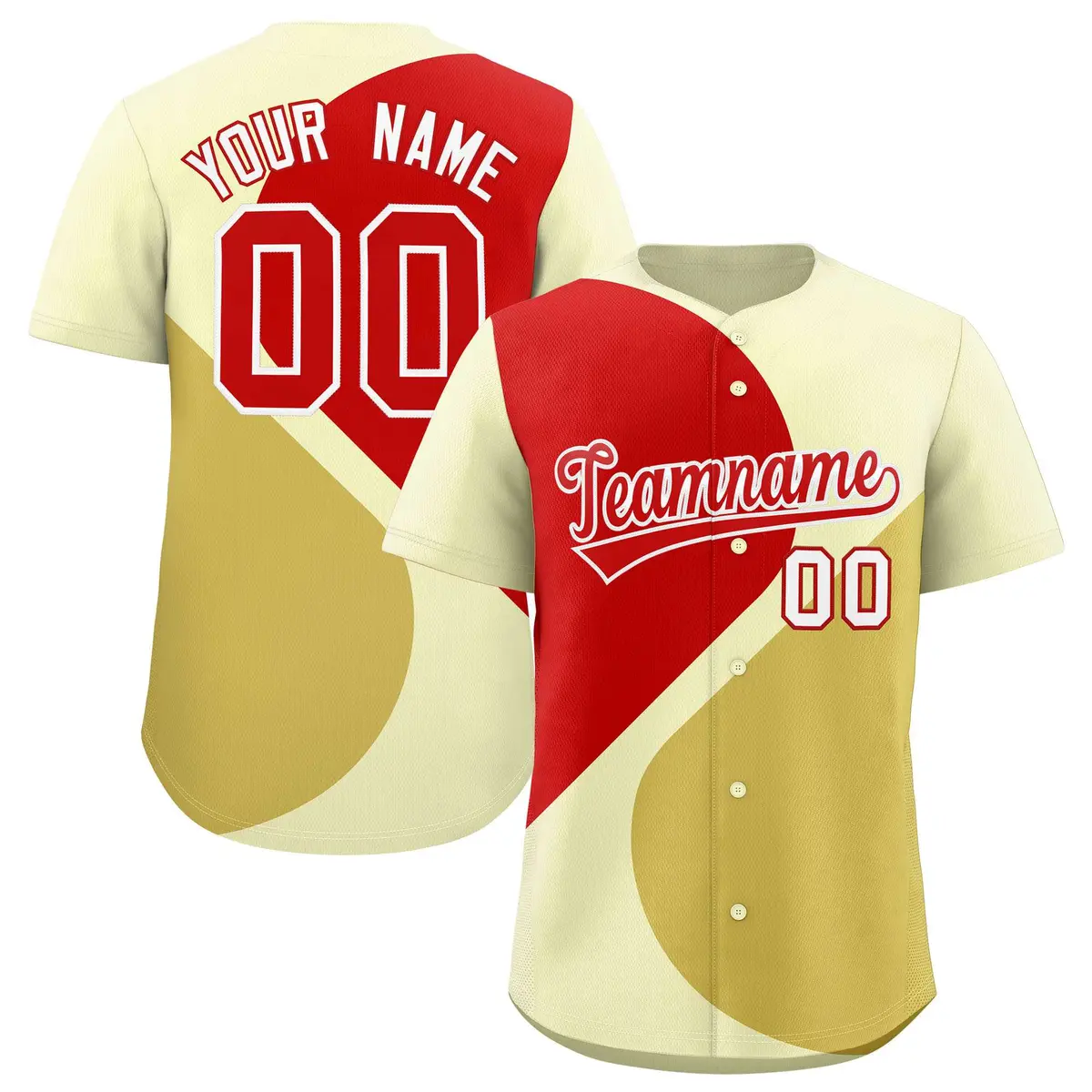 Cream Red-Old Gold Color Block Half Heart Baseball Jersey