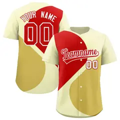 Cream Red-Old Gold Color Block Half Heart Baseball Jersey 1