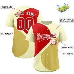 Cream Red-Old Gold Color Block Half Heart Baseball Jersey 2