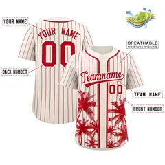 Cream Red Pinstripe Coconut Tree Baseball Jersey 2