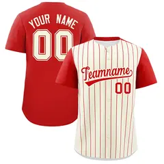 Cream Red Pinstripe Two-Tone Authentic Baseball Jersey 1