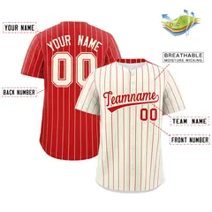 Cream Red Pinstripe Two-Tone Authentic Baseball Jersey 2