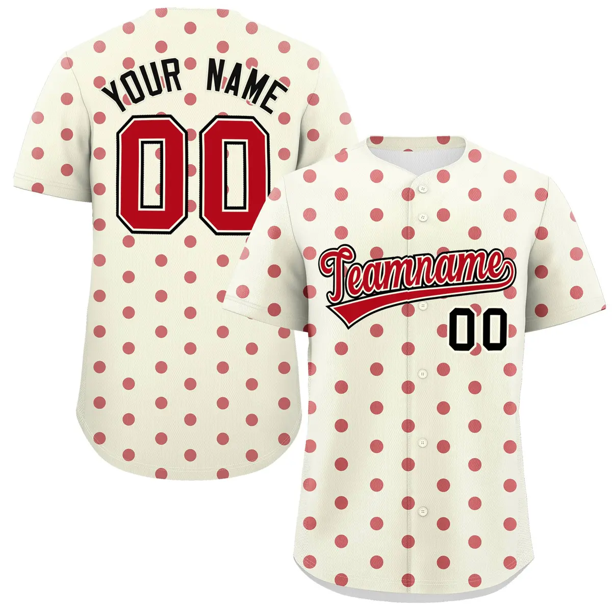 Cream Red Polka Dot Graffiti Authentic Baseball Jersey