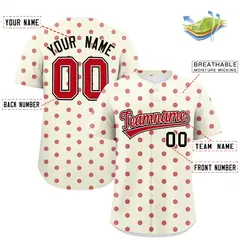 Cream Red Polka Dot Graffiti Authentic Baseball Jersey 2