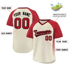 Cream Red Raglan Side Spot Pullover Baseball Jersey 2