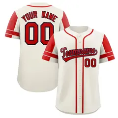 Cream Red Raglan Sleeve Authentic Baseball Jersey