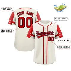 Cream Red Raglan Sleeve Authentic Baseball Jersey 2