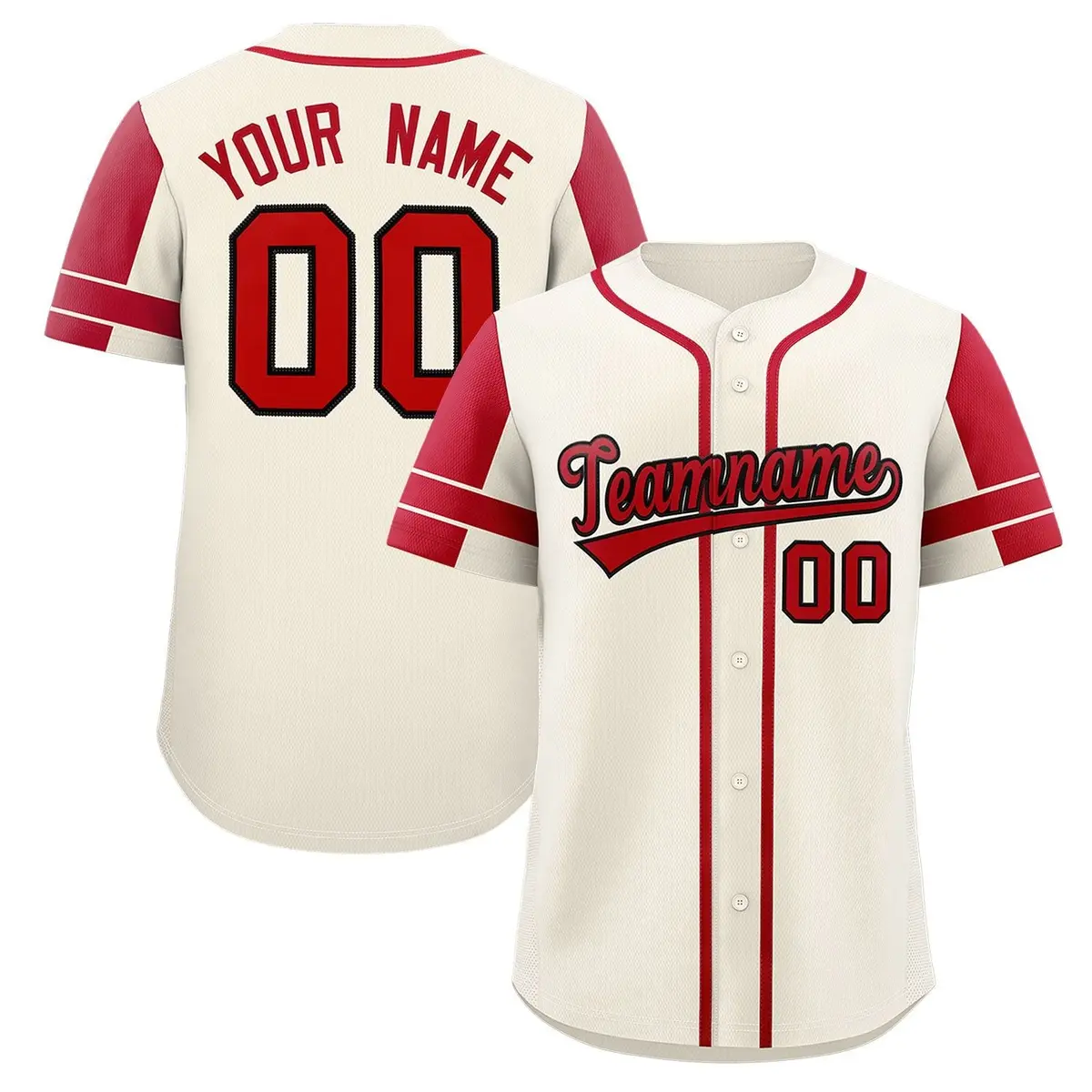 Cream Red Raglan Sleeve Authentic Baseball Jersey