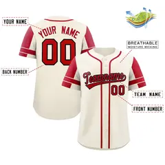 Cream Red Raglan Sleeve Authentic Baseball Jersey 2