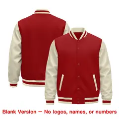 Cream Red Raglan Sleeves Varsity Full-Snap Letterman Jacket 2