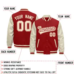 Cream Red Raglan Sleeves Varsity Full-Snap Letterman Jacket 3