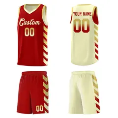 Cream Red Reversible Basketball Kits - Side Arrow Old Gold Red Gradient 5