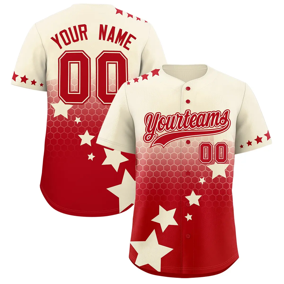 Cream Red Rising Stars Gradient Baseball Jersey