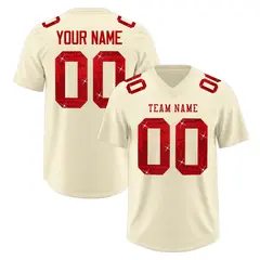 Cream Red Sequin Lettering Football Jersey 1