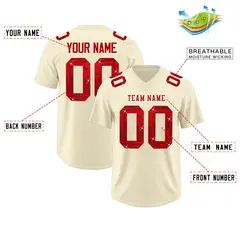 Cream Red Sequin Lettering Football Jersey 2
