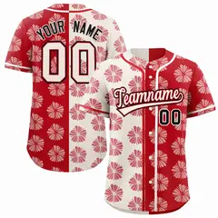 Cream Red Split Flower Graffiti Authentic Baseball Jersey 1