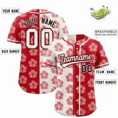 Cream Red Split Flower Graffiti Authentic Baseball Jersey 2
