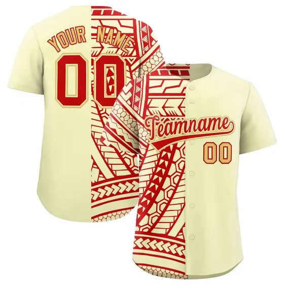 Cream Red Split Tribal Pattern Fashion Baseball Jersey