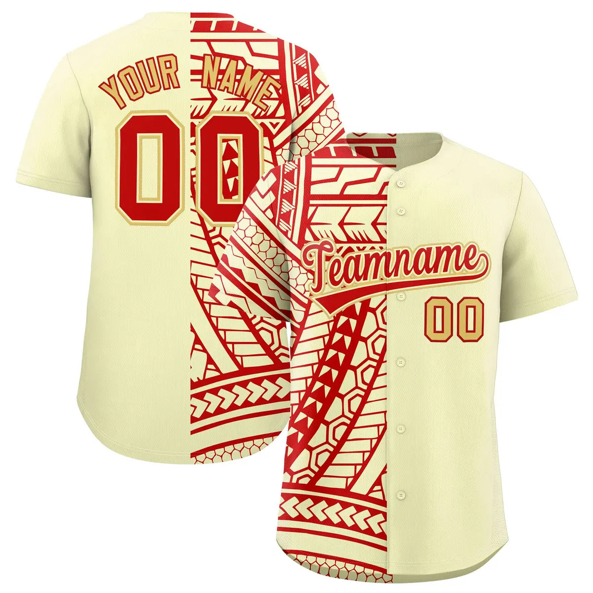 Cream Red Split Tribal Pattern Fashion Baseball Jersey