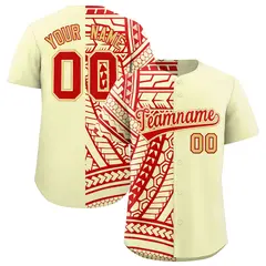 Cream Red Split Tribal Pattern Fashion Baseball Jersey 1