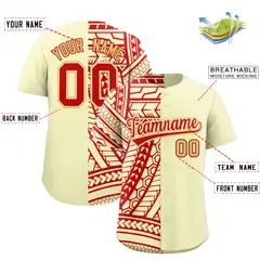 Cream Red Split Tribal Pattern Fashion Baseball Jersey 2